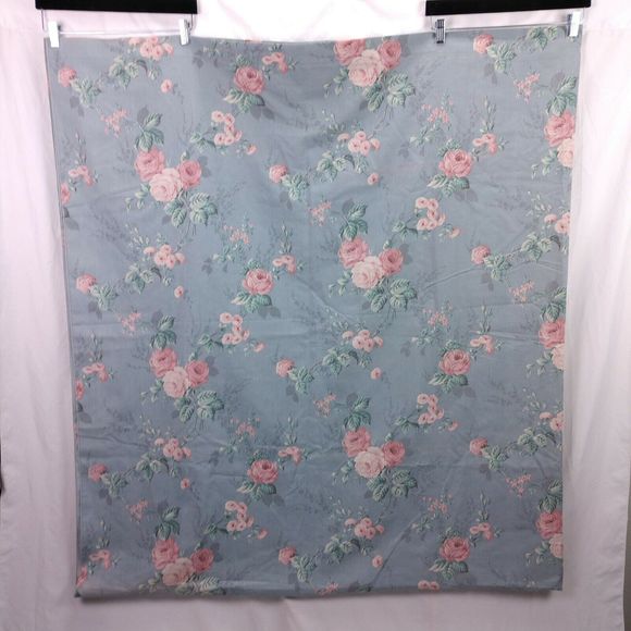 Vintage Burlington Caress Curtain Panel Blue Polycotton Roses Fabric Extra Long